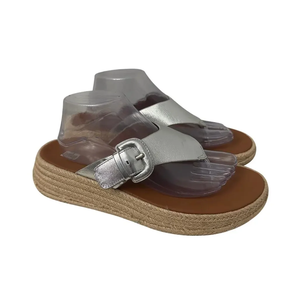 FitFlop Sandals Womens Size 10 F-Mode Espadrille Leather Flatform Silver